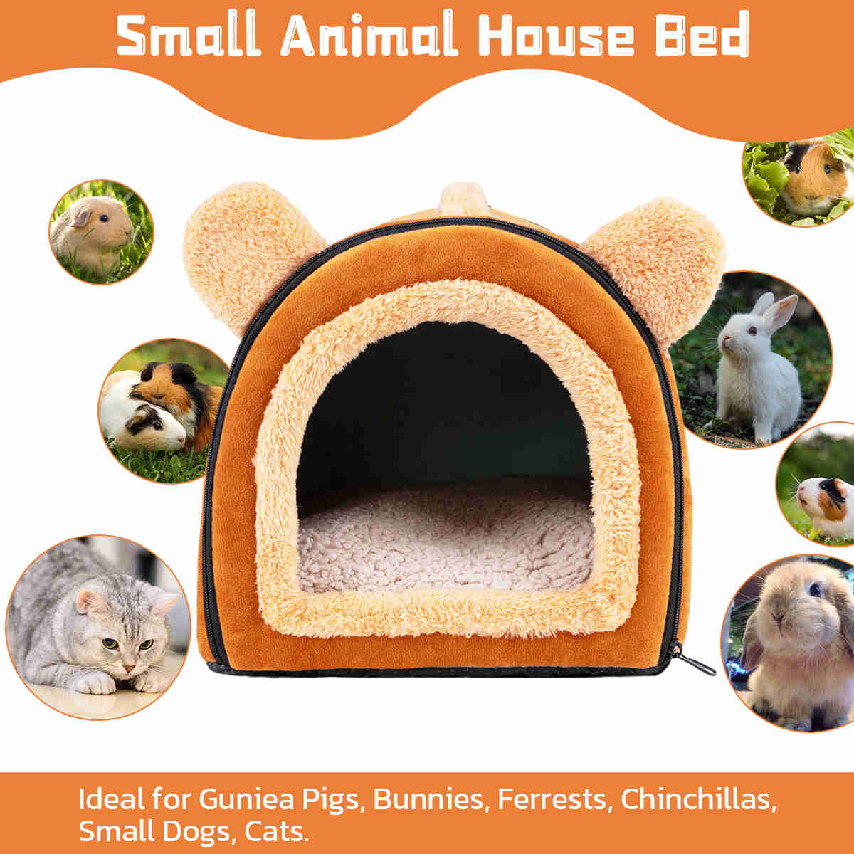 Guinea Pig Hideout,Bunny Bed, Small Animal Bed, Small Animal Bed, 1 Pack (Brown)
