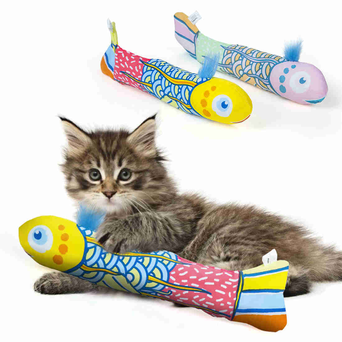 Canvas Rattling Paper Mint Fish Pillow Catnip Toys, 2 Pack