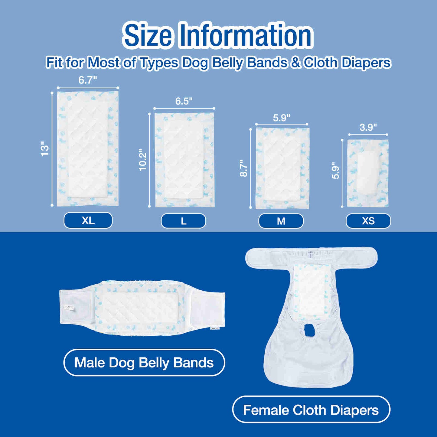 Disposable Dog Diaper Liners, Fit Most Dog Wraps and Belly Bands, Blue, 1 Pack