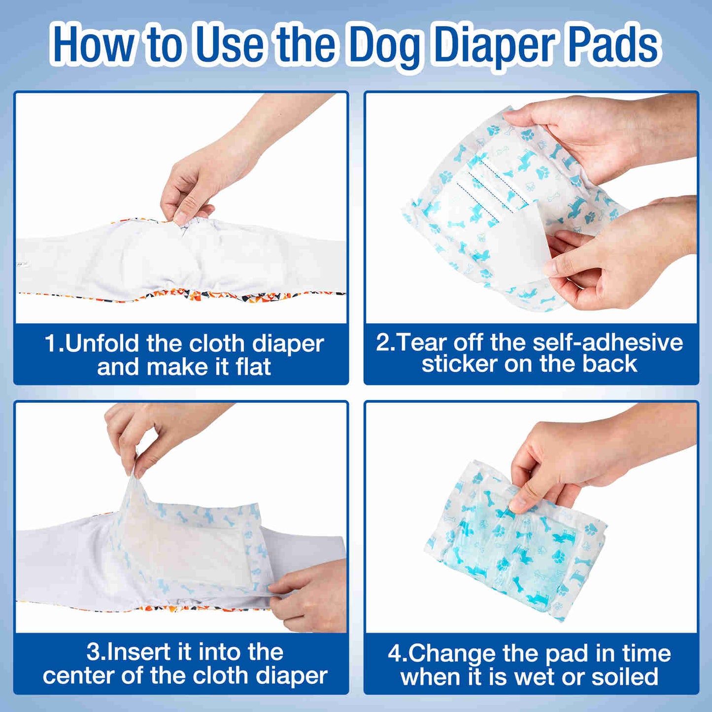 Disposable Dog Diaper Liners, Fit Most Dog Wraps and Belly Bands, Blue, 1 Pack