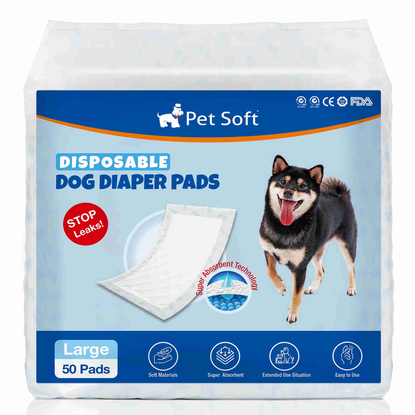 Disposable Dog Diaper Liners, Fit Most Dog Wraps and Belly Bands, Blue, 1 Pack