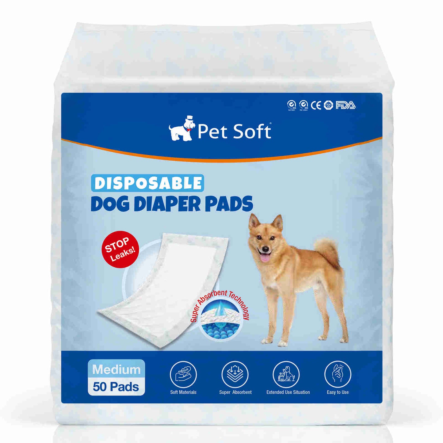 Disposable Dog Diaper Liners, Fit Most Dog Wraps and Belly Bands, Blue, 1 Pack