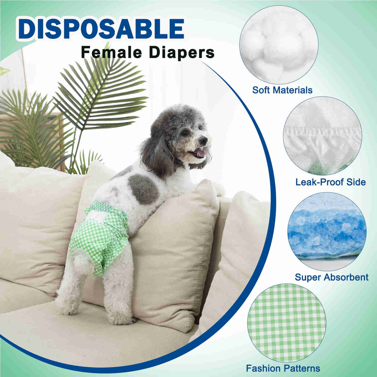 Disposable Female Dog Diaper, Adjustable Tail Hole, 24 Pcs/ Pack