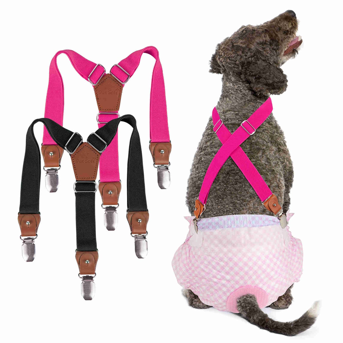 Dog Diaper Keeper For Male Dog And Female Dog Diapers, 2 Pcs Pack (Black & Pink)