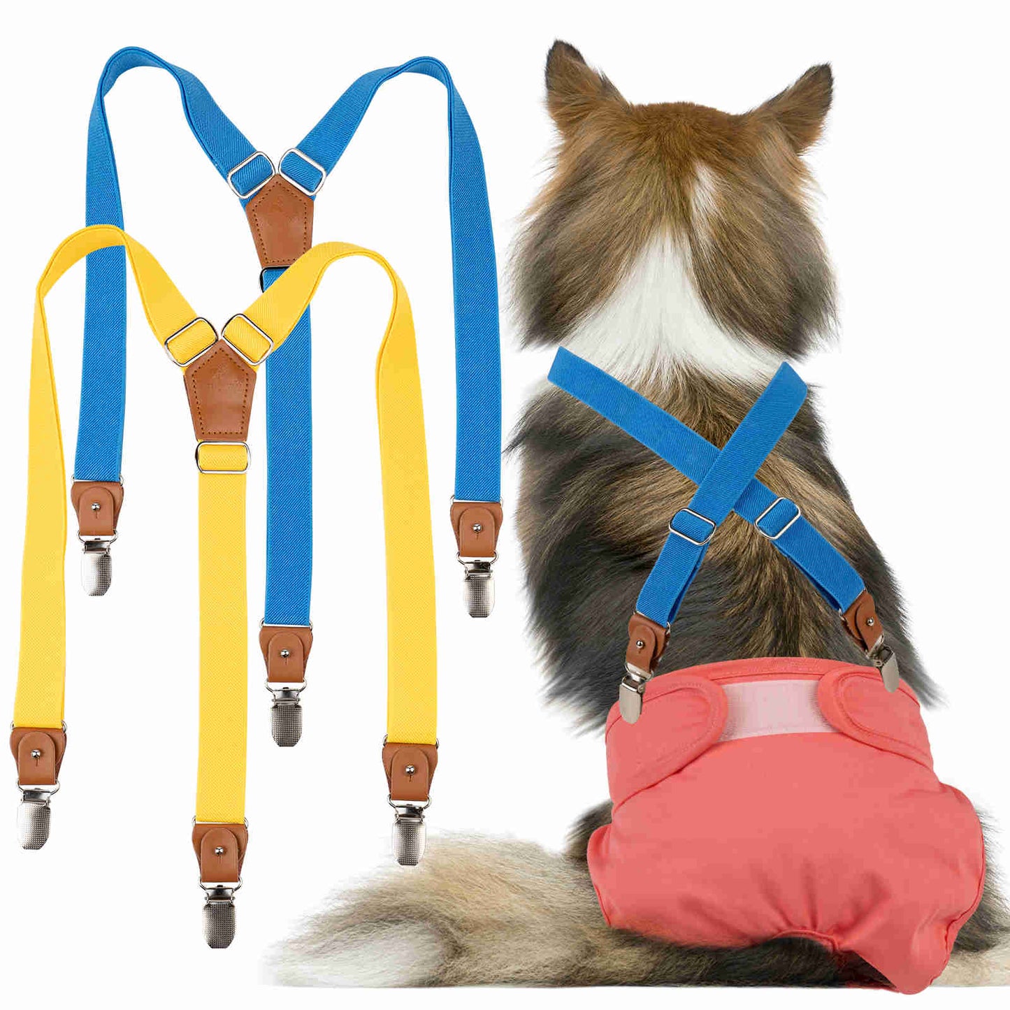 Dog Diaper Keeper For Male Dog And Female Dog Diapers, 2 Pcs Pack (Blue & Yellow)