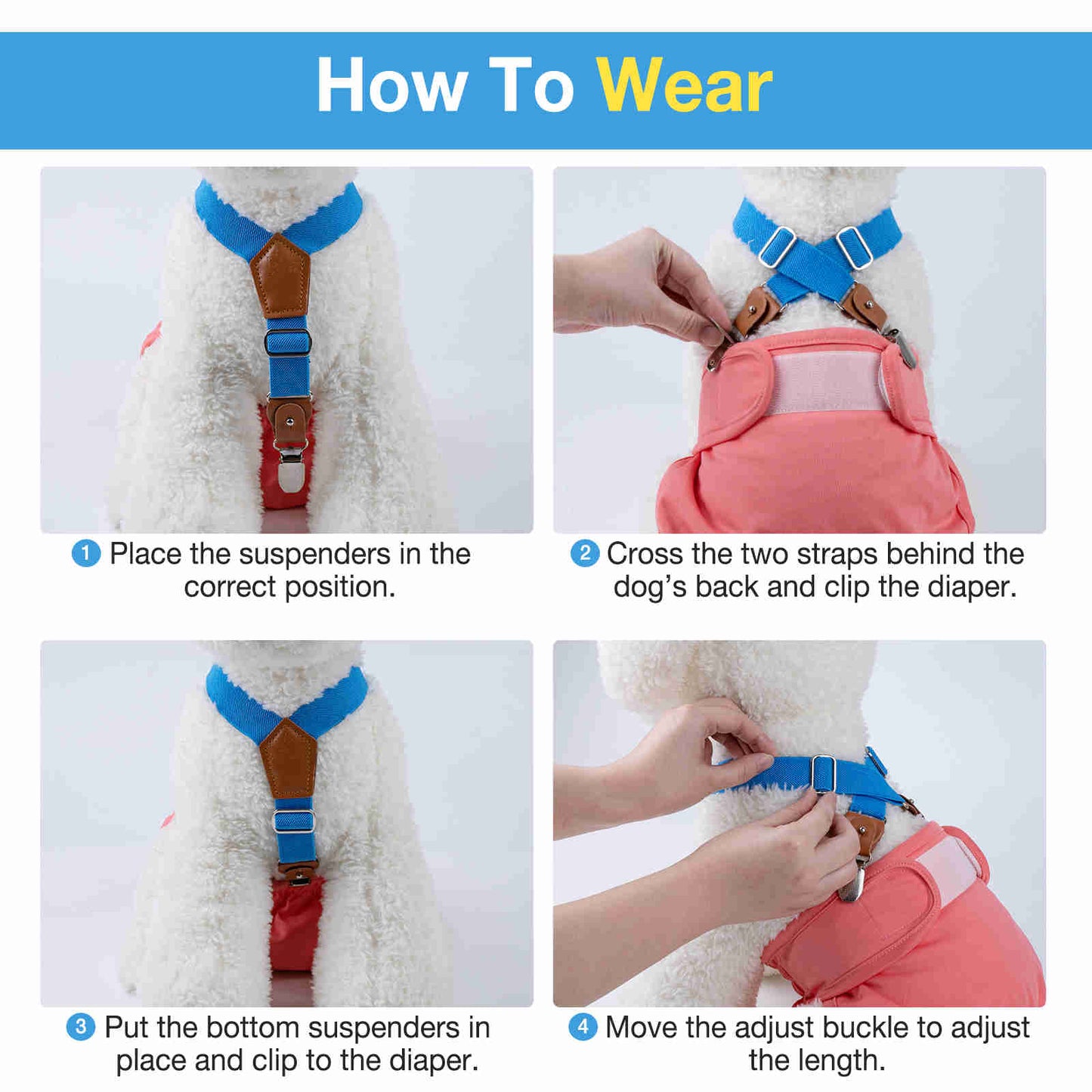 Dog Diaper Keeper For Male Dog And Female Dog Diapers, 2 Pcs Pack (Blue & Yellow)