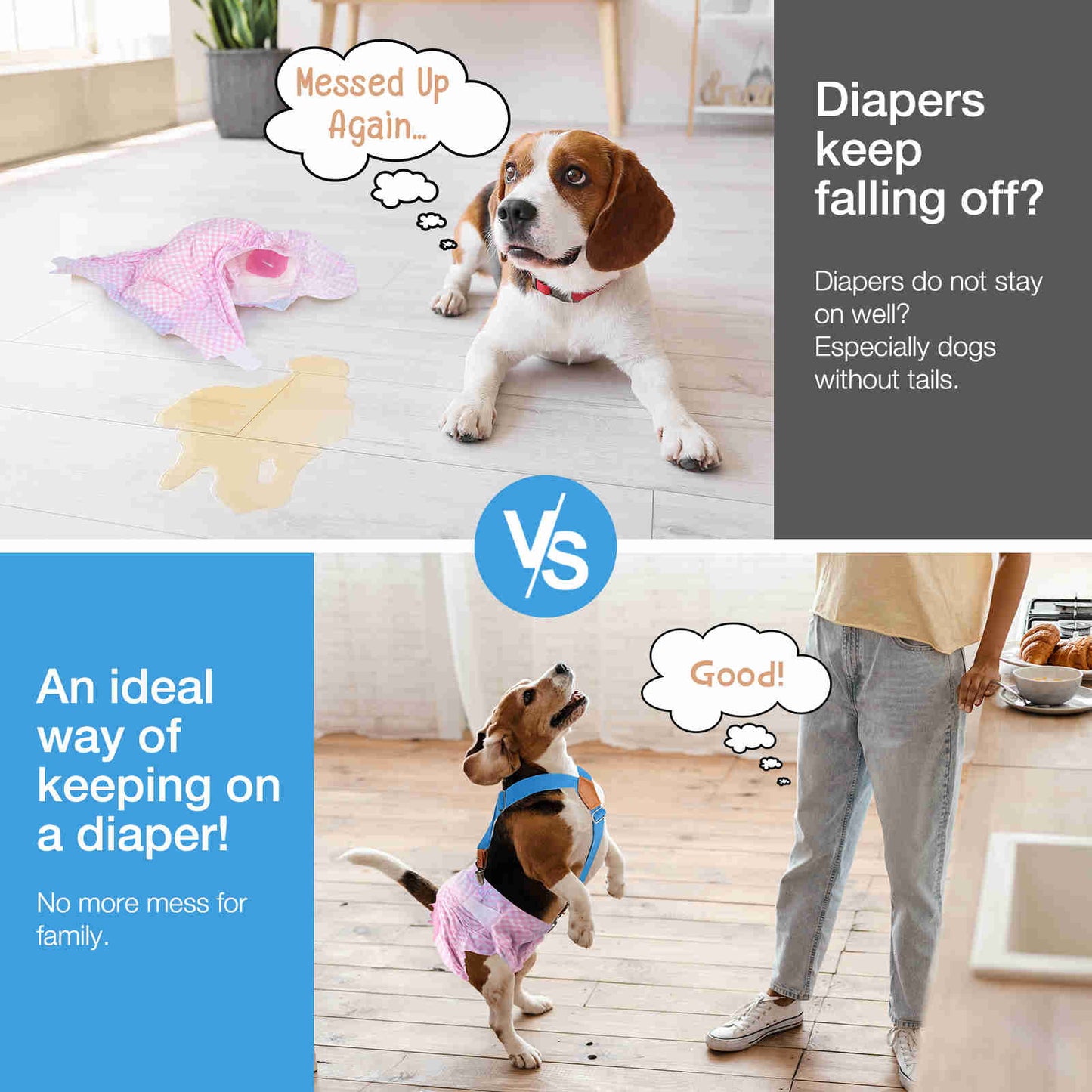 Dog Diaper Keeper For Male Dog And Female Dog Diapers, 2 Pcs Pack (Blue & Yellow)