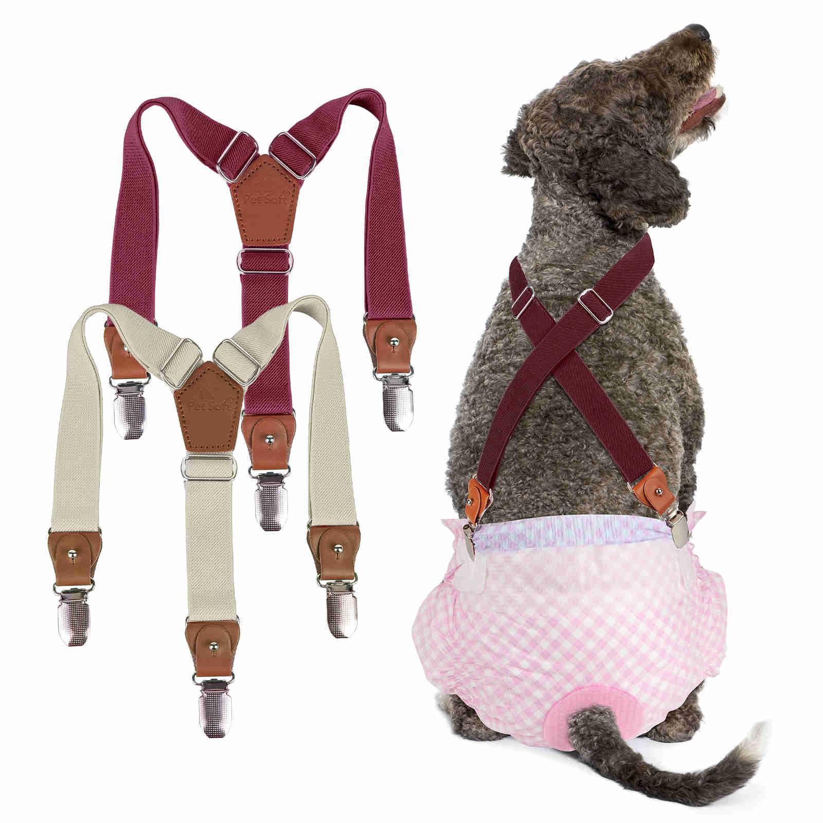 Dog Diaper Keeper For Male Dog And Female Dog Diapers, 2 Pcs/ Pack (Brown & Burgundy)