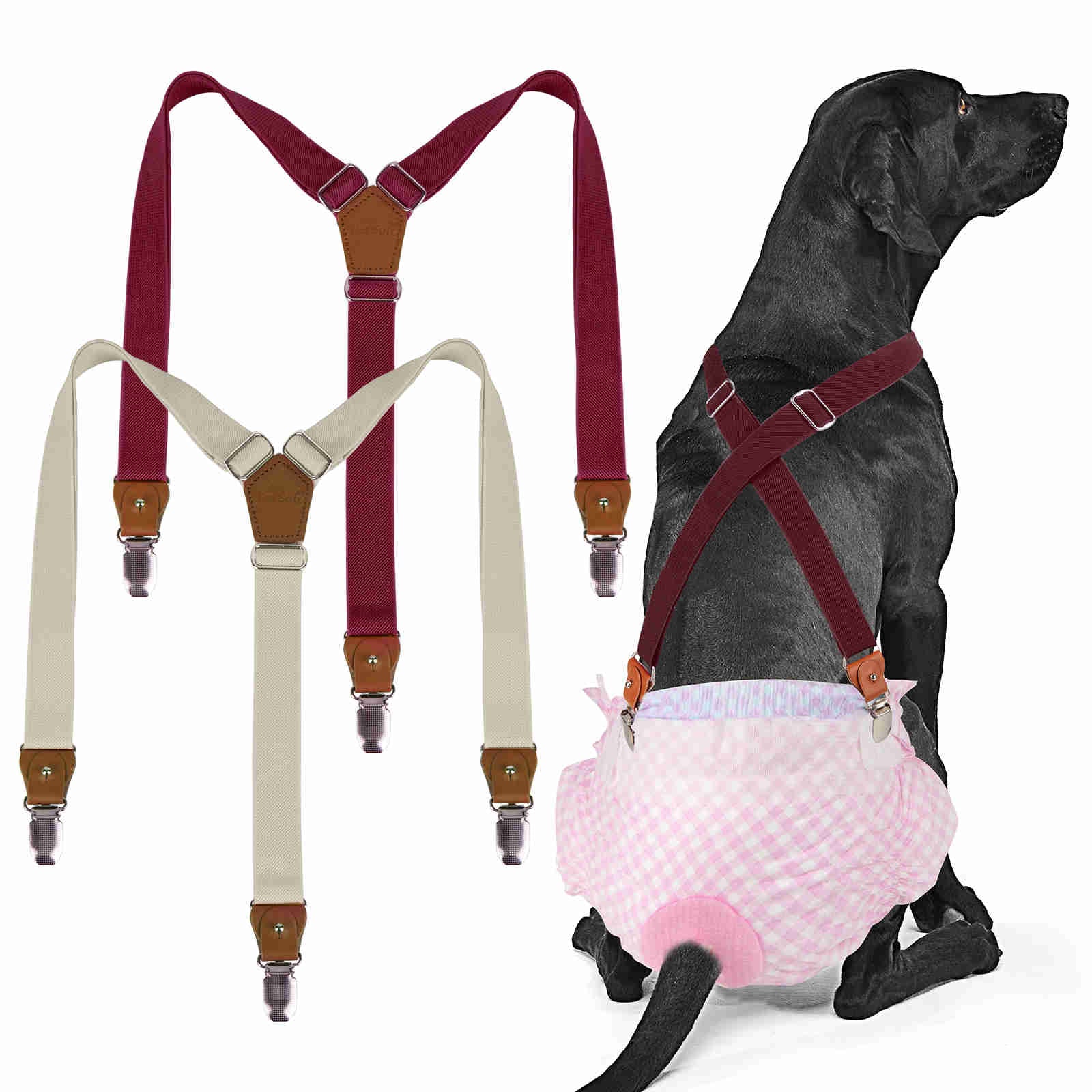 Dog Diaper Keeper For Male Dog And Female Dog Diapers, 2 Pcs/ Pack (Brown & Burgundy)