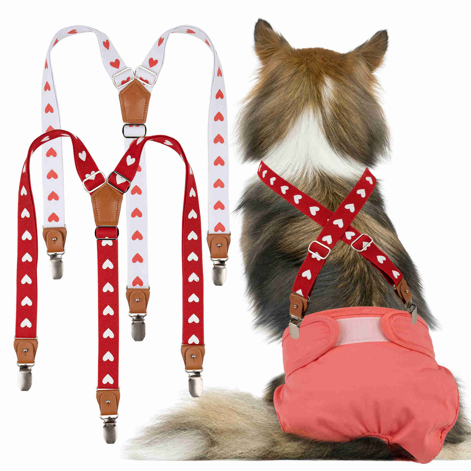 Dog Diaper Keeper For Male Dog And Female Dog Diapers, 2 Pcs/ Pack (Heart)