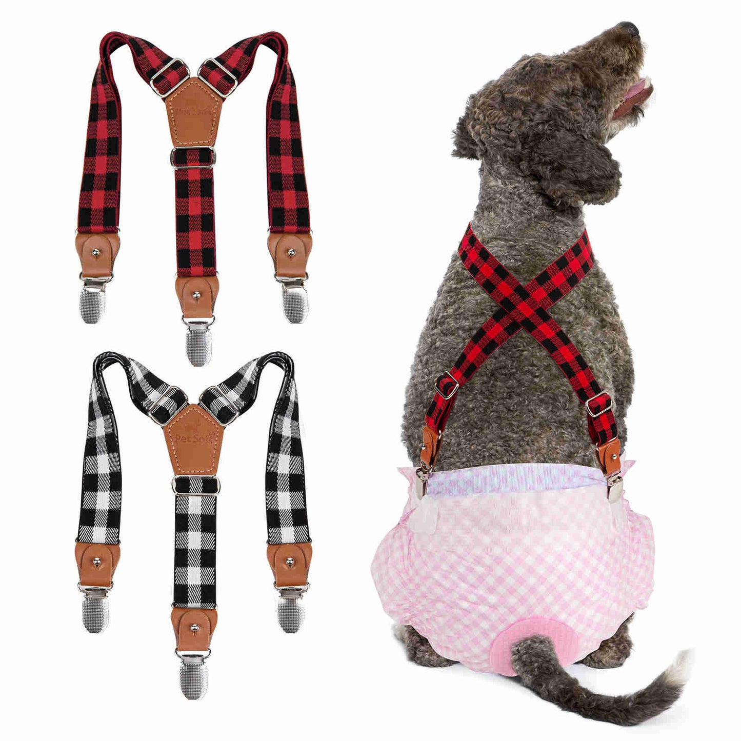 Dog Diaper Keeper For Male Dog And Female Dog Diapers, 2 Pcs Pack (Plaid)