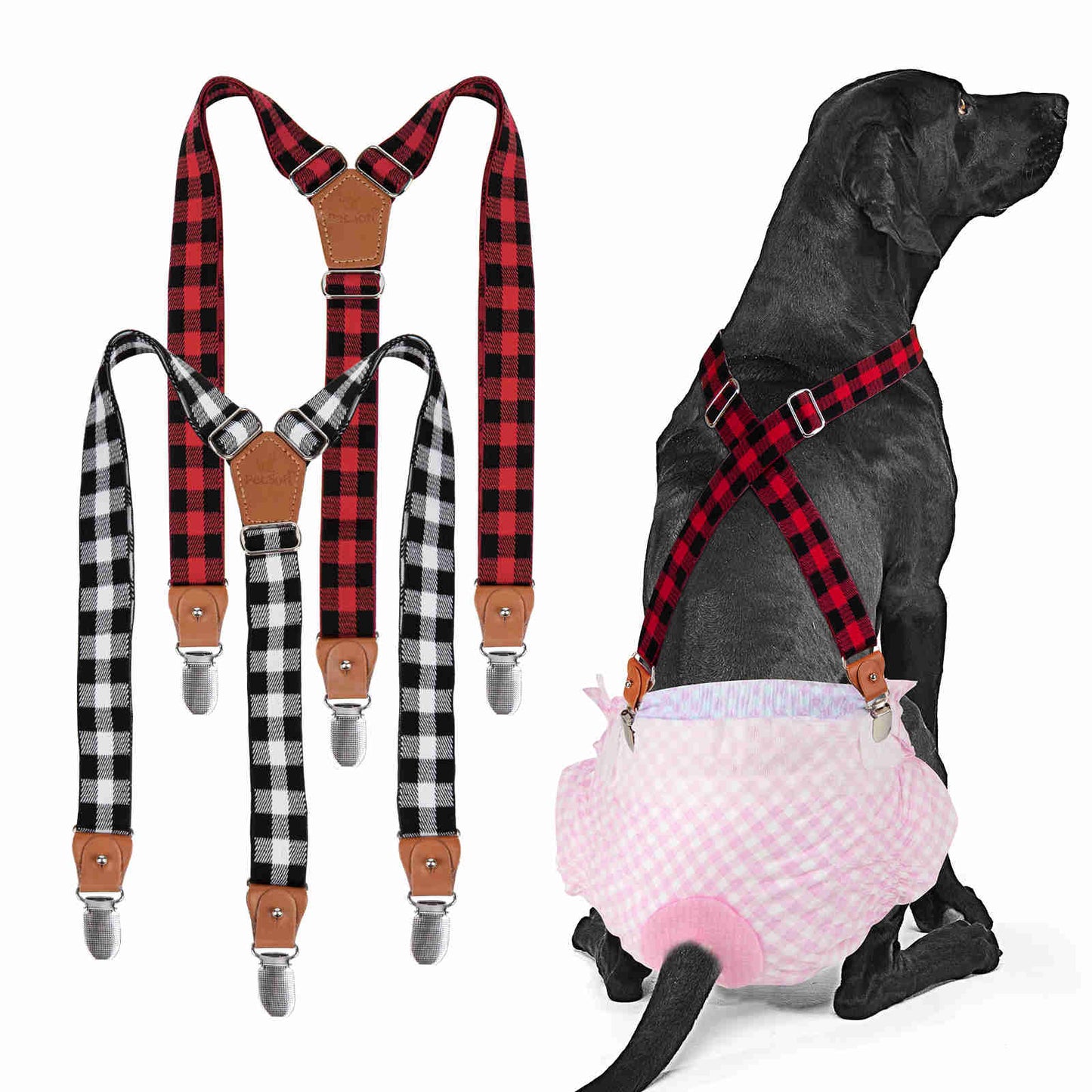 Dog Diaper Keeper For Male Dog And Female Dog Diapers, 2 Pcs Pack (Plaid)