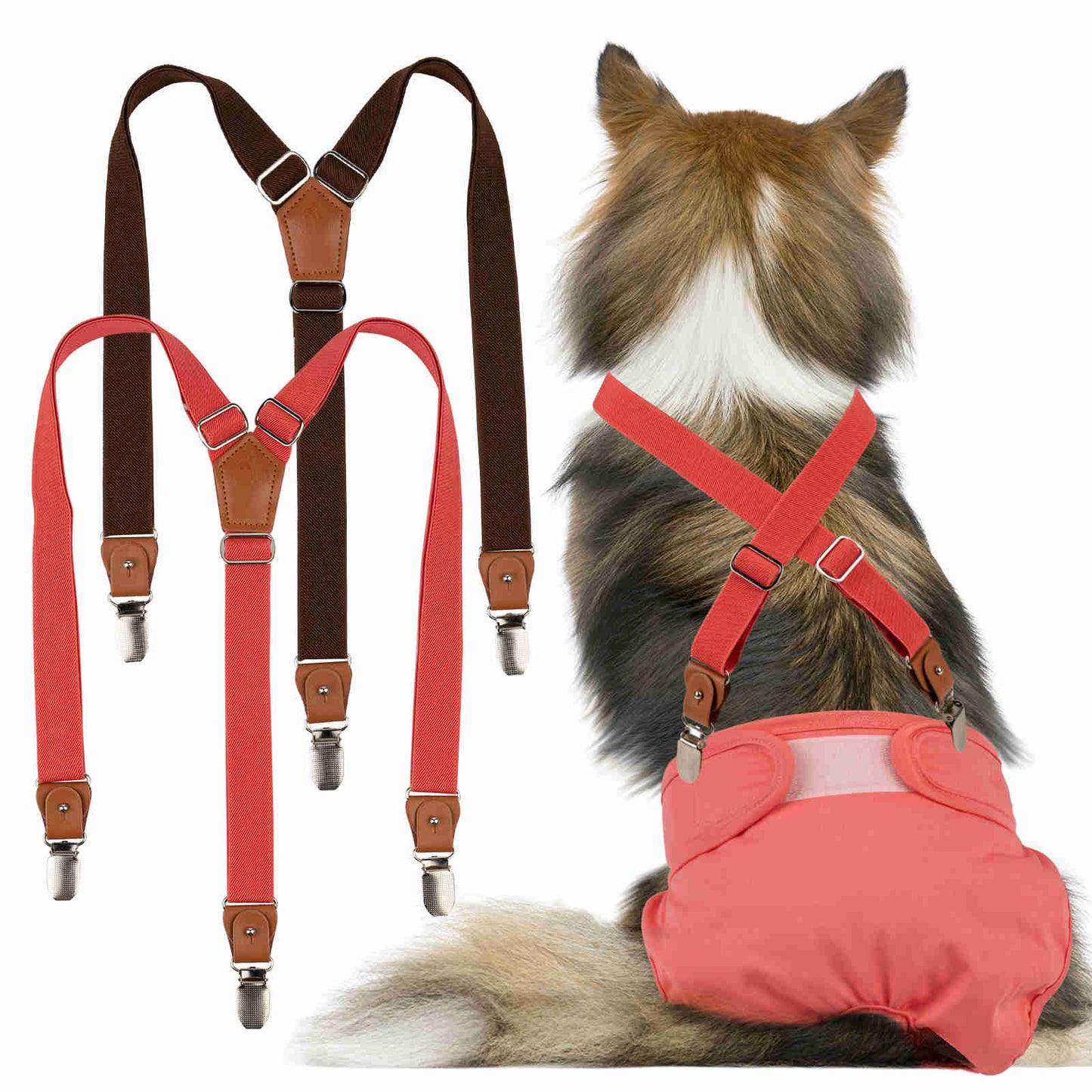 Dog Diaper Keeper For Male Dog And Female Dog Diapers, 2 Pcs/ Pack (Red & Brown)