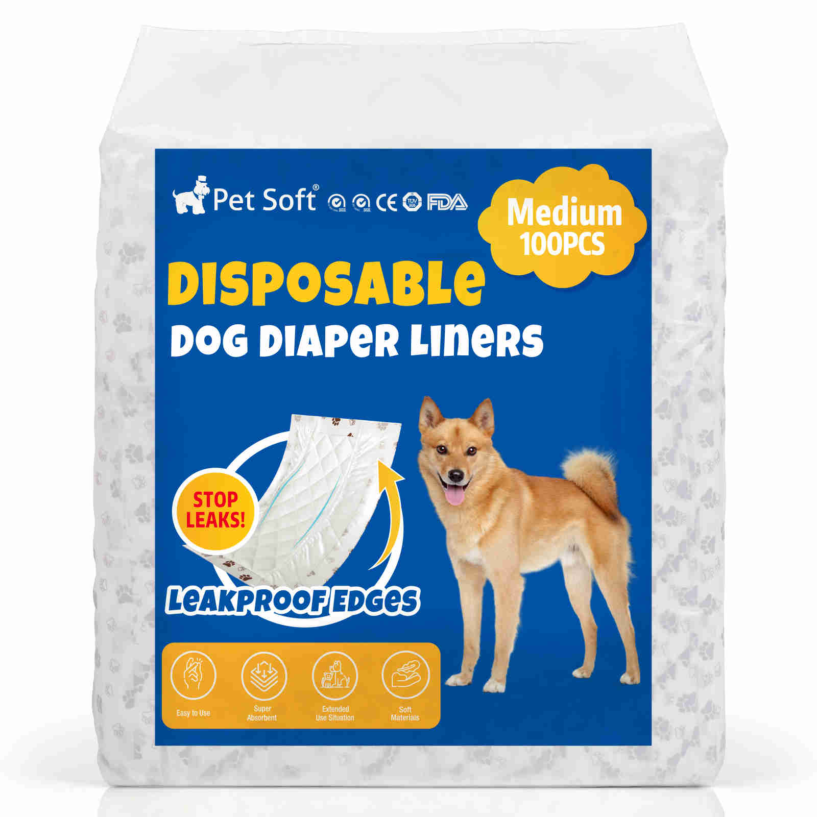 Disposable Dog Diaper Liners, Fit Most Dog Wraps and Belly Bands, Up-graded, Brown, 1 Pack