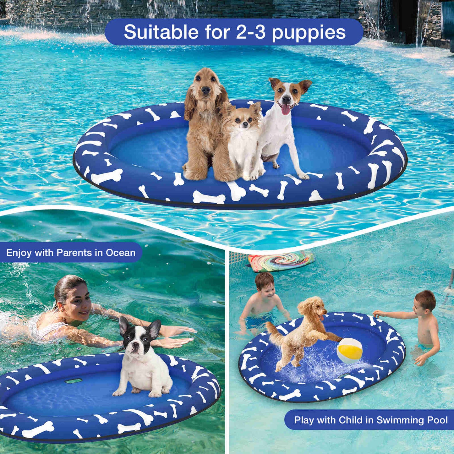 Dog Float Raft - Inflatable Dog Swimming Float for Summer, Blue Bone, 1 Pack