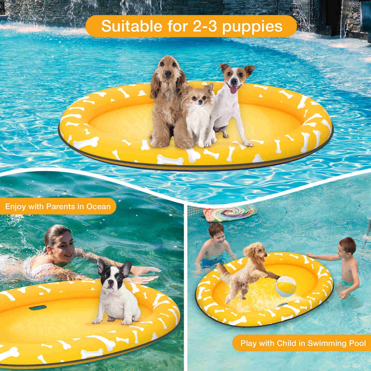 Dog Float Raft - Inflatable Dog Swimming Float for Summer, Yellow Bone, 1 Pack