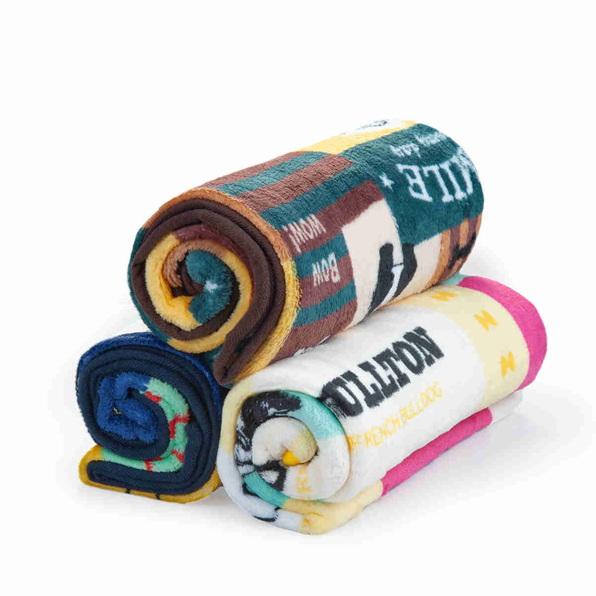 Fluffy Cats Dogs Blankets, 3 Pack (French Bulldog, L)