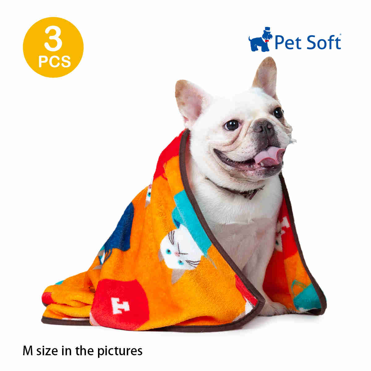 Fluffy Cats Dogs Blankets, 3 Pack (French Bulldog, M)