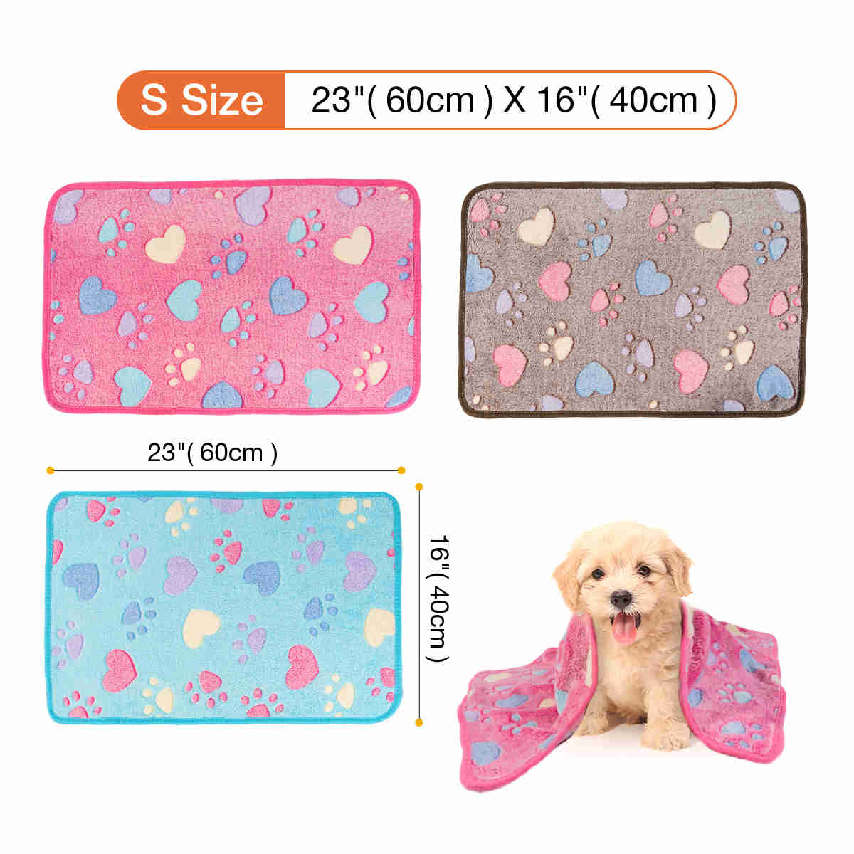 Fluffy Cats Dogs Blankets, 3 Pack (Heart)