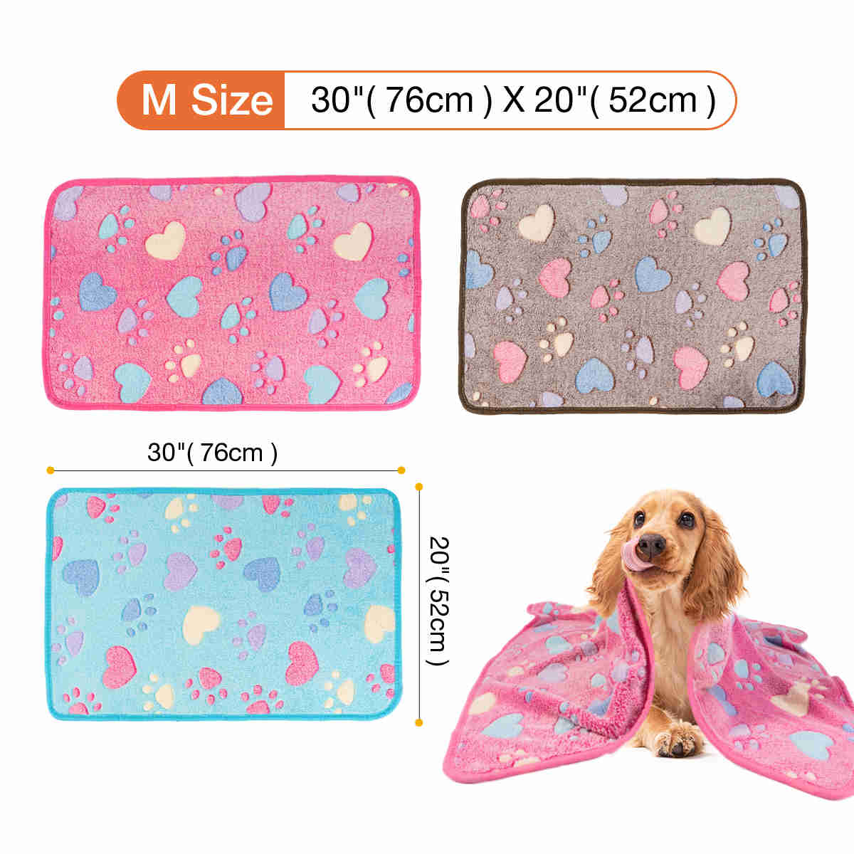 Fluffy Cats Dogs Blankets, 3 Pack (Heart)