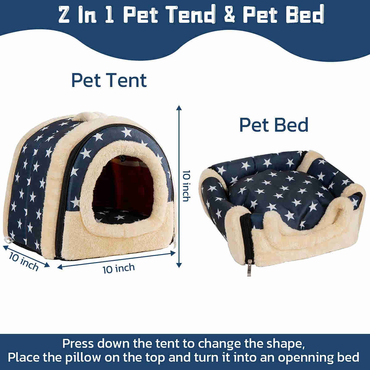 Guinea Pig Hideout,Bunny Bed, Small Animal Bed, Small Animal Bed, 1 Pack (BlueStars)