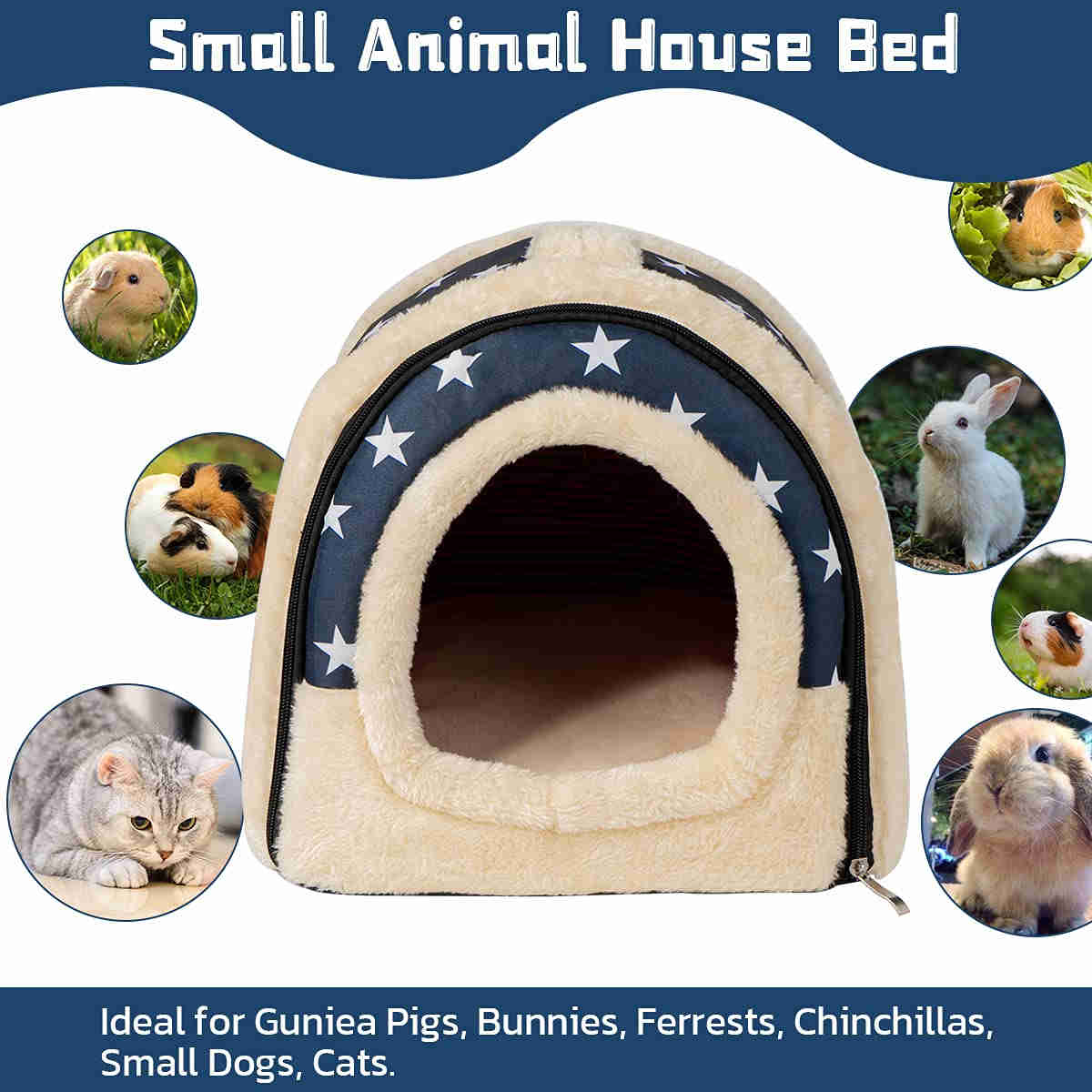 Guinea Pig Hideout,Bunny Bed, Small Animal Bed, Small Animal Bed, 1 Pack (BlueStars)