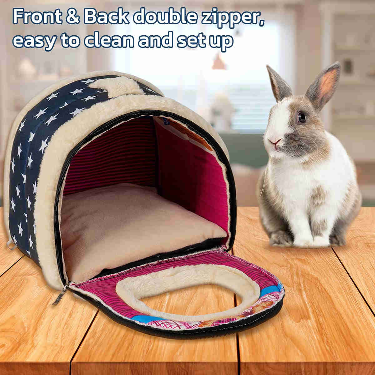 Guinea Pig Hideout,Bunny Bed, Small Animal Bed, Small Animal Bed, 1 Pack (BlueStars)