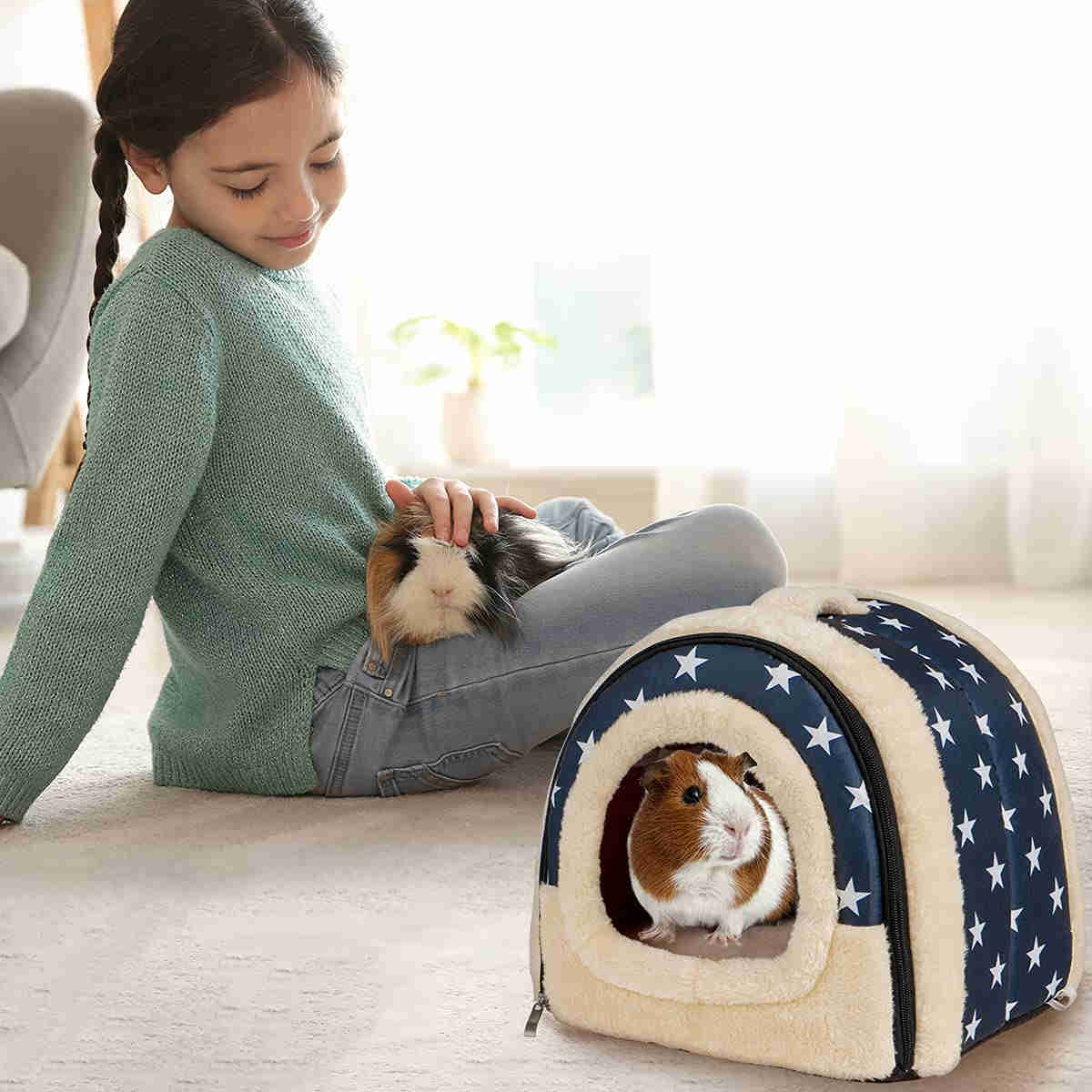 Guinea Pig Hideout,Bunny Bed, Small Animal Bed, Small Animal Bed, 1 Pack (BlueStars)