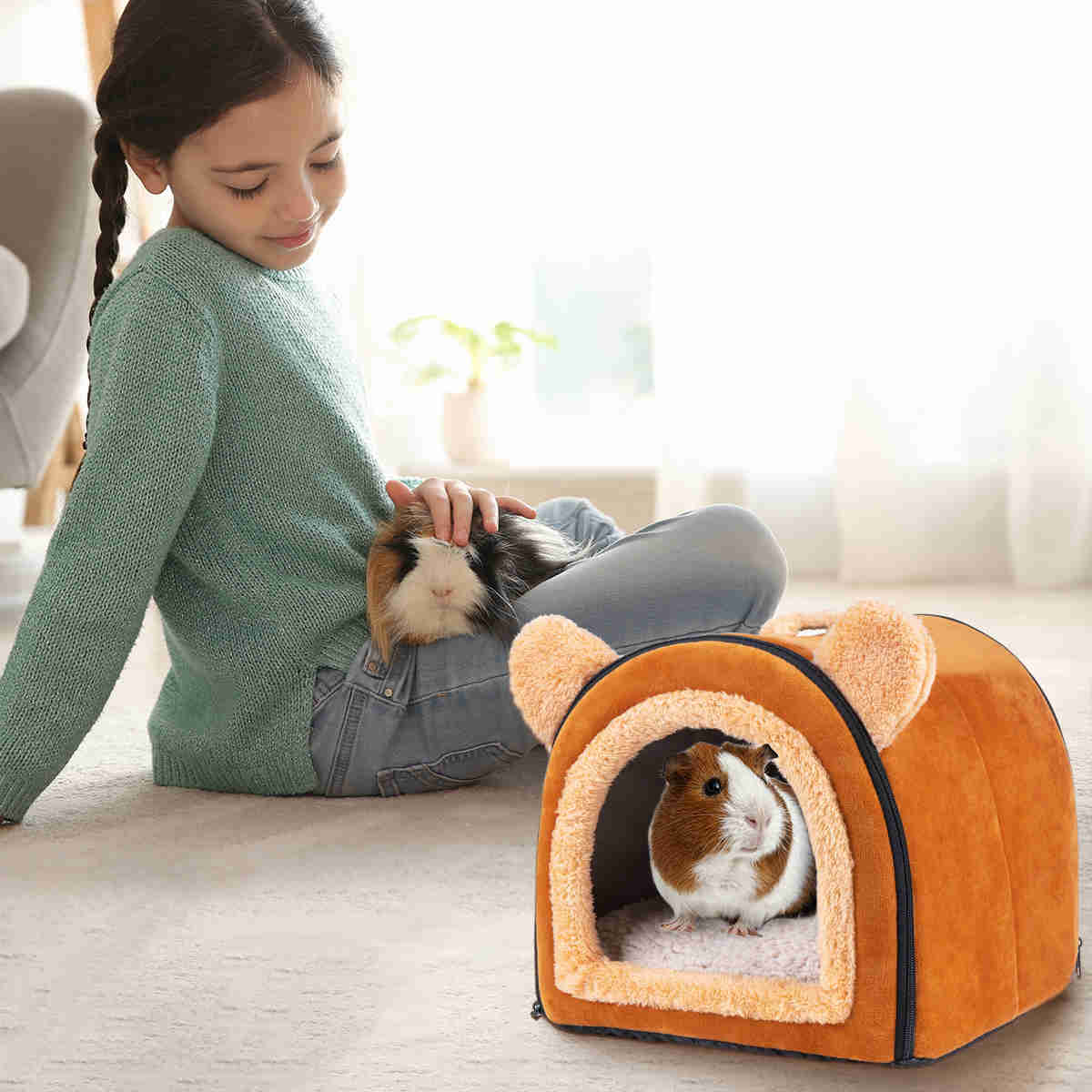 Guinea Pig Hideout,Bunny Bed, Small Animal Bed, Small Animal Bed, 1 Pack (Brown)