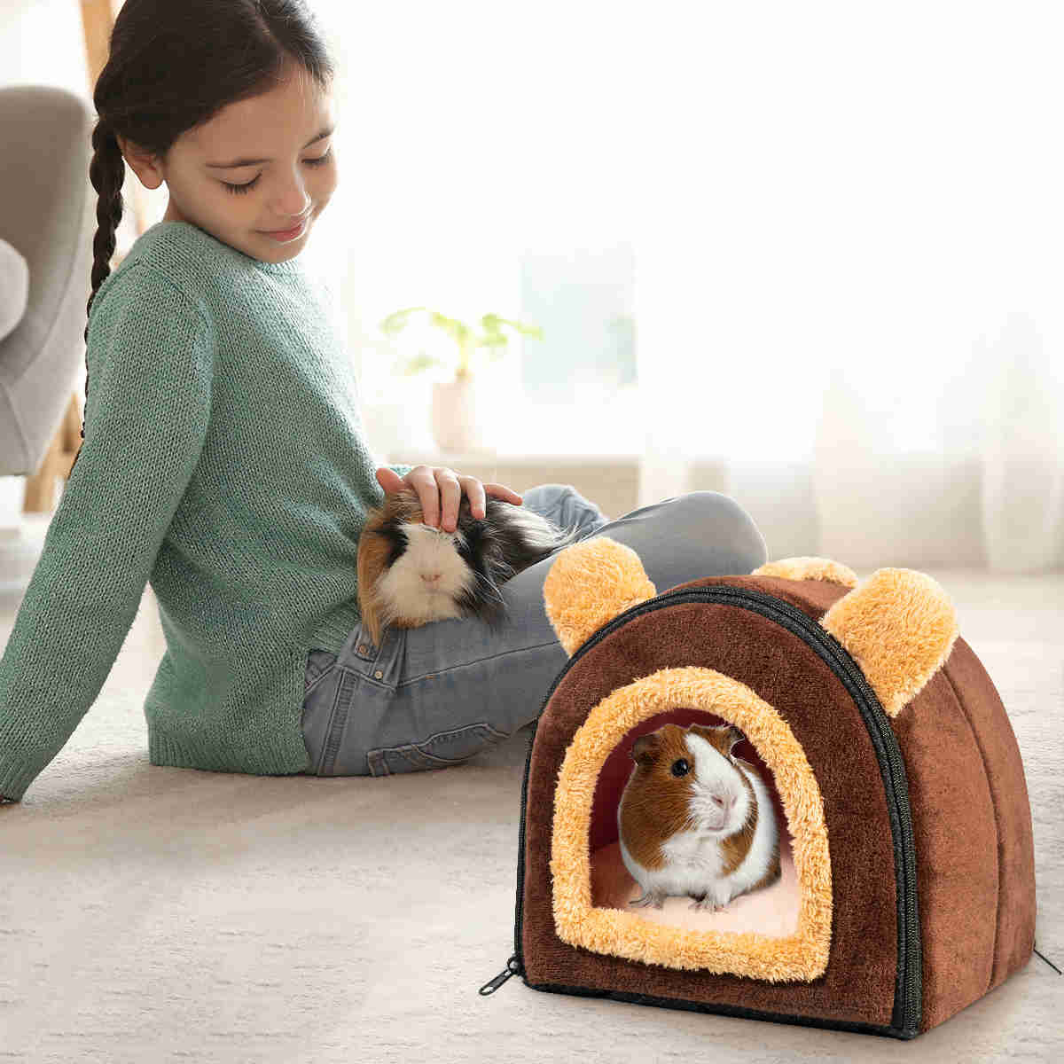 Guinea Pig Hideout,Bunny Bed, Small Animal Bed, Small Animal Bed, 1 Pack (Coffee)