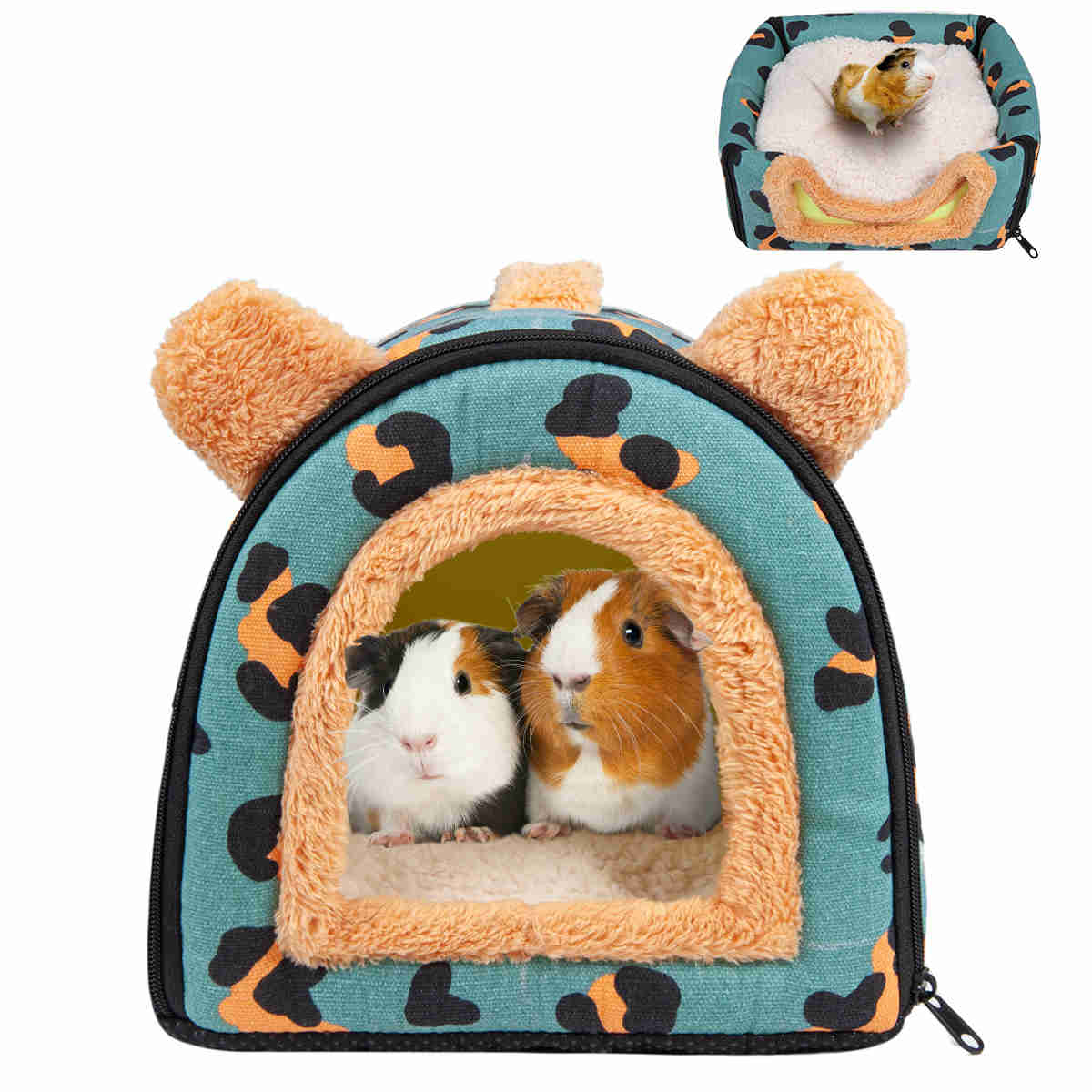 Guinea Pig Hideout,Bunny Bed, Small Animal Bed, Small Animal Bed, 1 Pack (Leopard Blue)