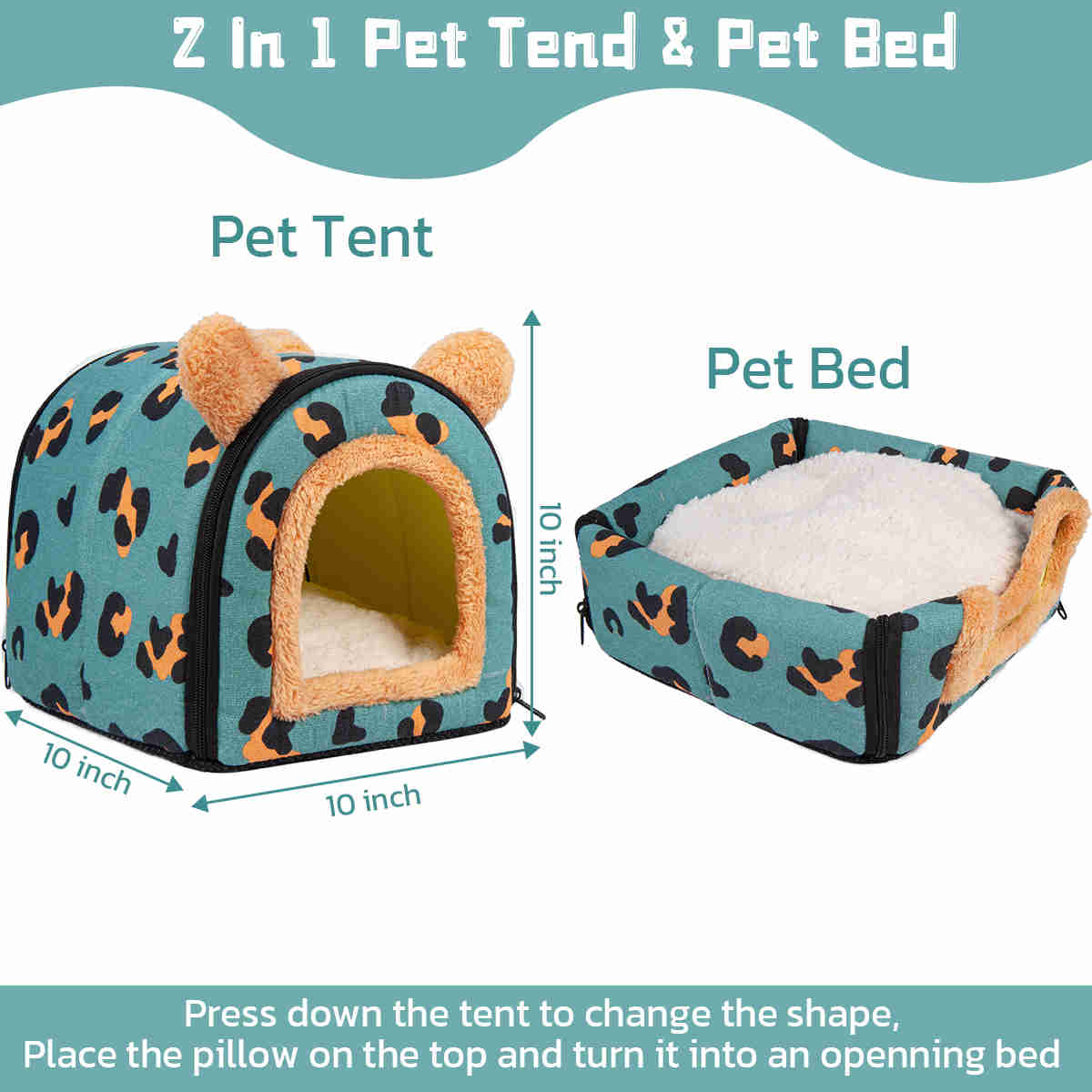 Guinea Pig Hideout,Bunny Bed, Small Animal Bed, Small Animal Bed, 1 Pack (Leopard Blue)