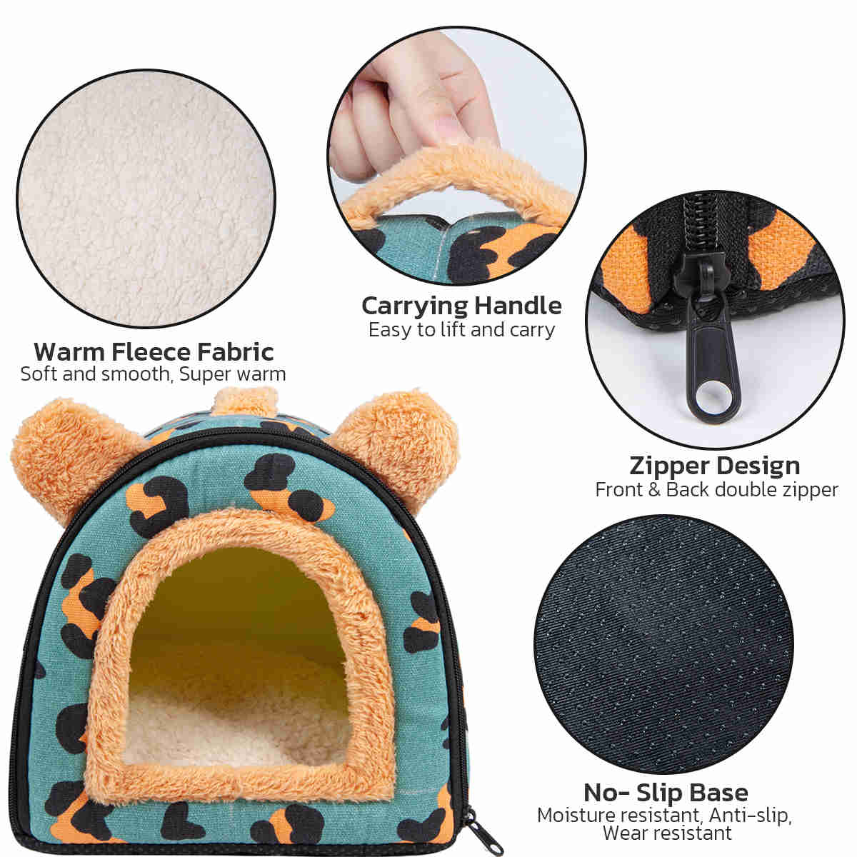 Guinea Pig Hideout,Bunny Bed, Small Animal Bed, Small Animal Bed, 1 Pack (Leopard Blue)