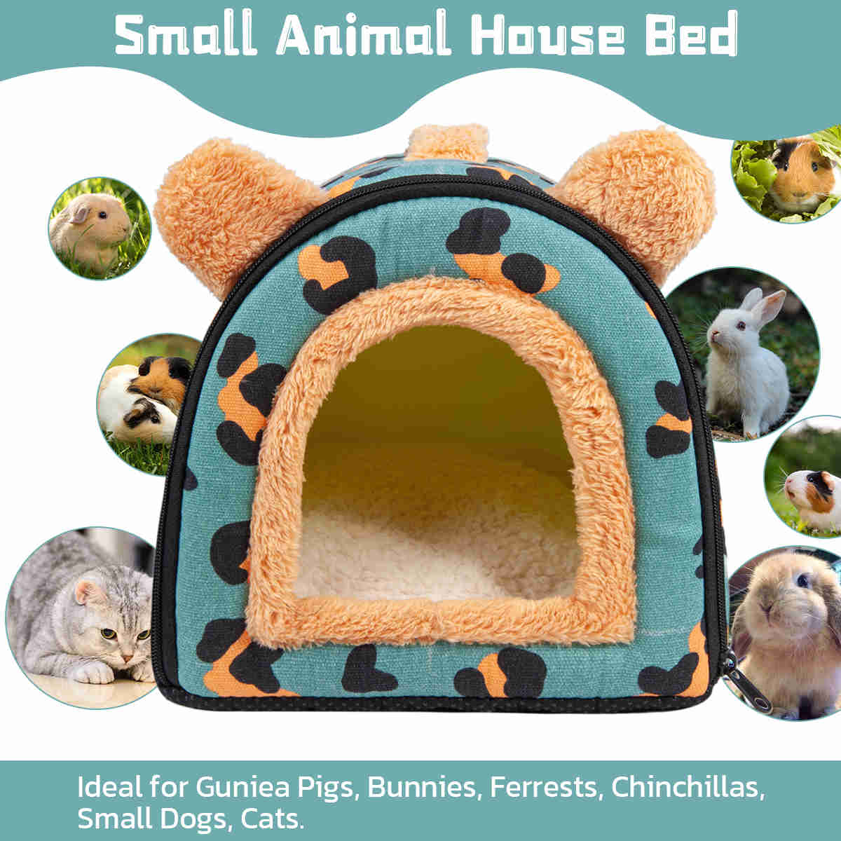 Guinea Pig Hideout,Bunny Bed, Small Animal Bed, Small Animal Bed, 1 Pack (Leopard Blue)