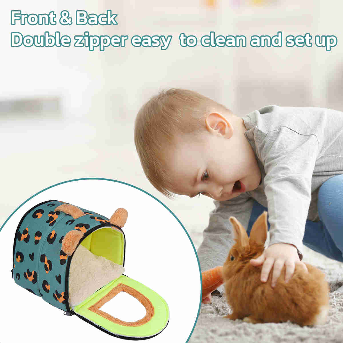 Guinea Pig Hideout,Bunny Bed, Small Animal Bed, Small Animal Bed, 1 Pack (Leopard Blue)