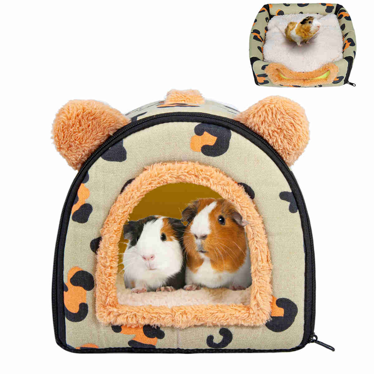 Guinea Pig Hideout,Bunny Bed, Small Animal Bed, Small Animal Bed, 1 Pack (Leopard Green)