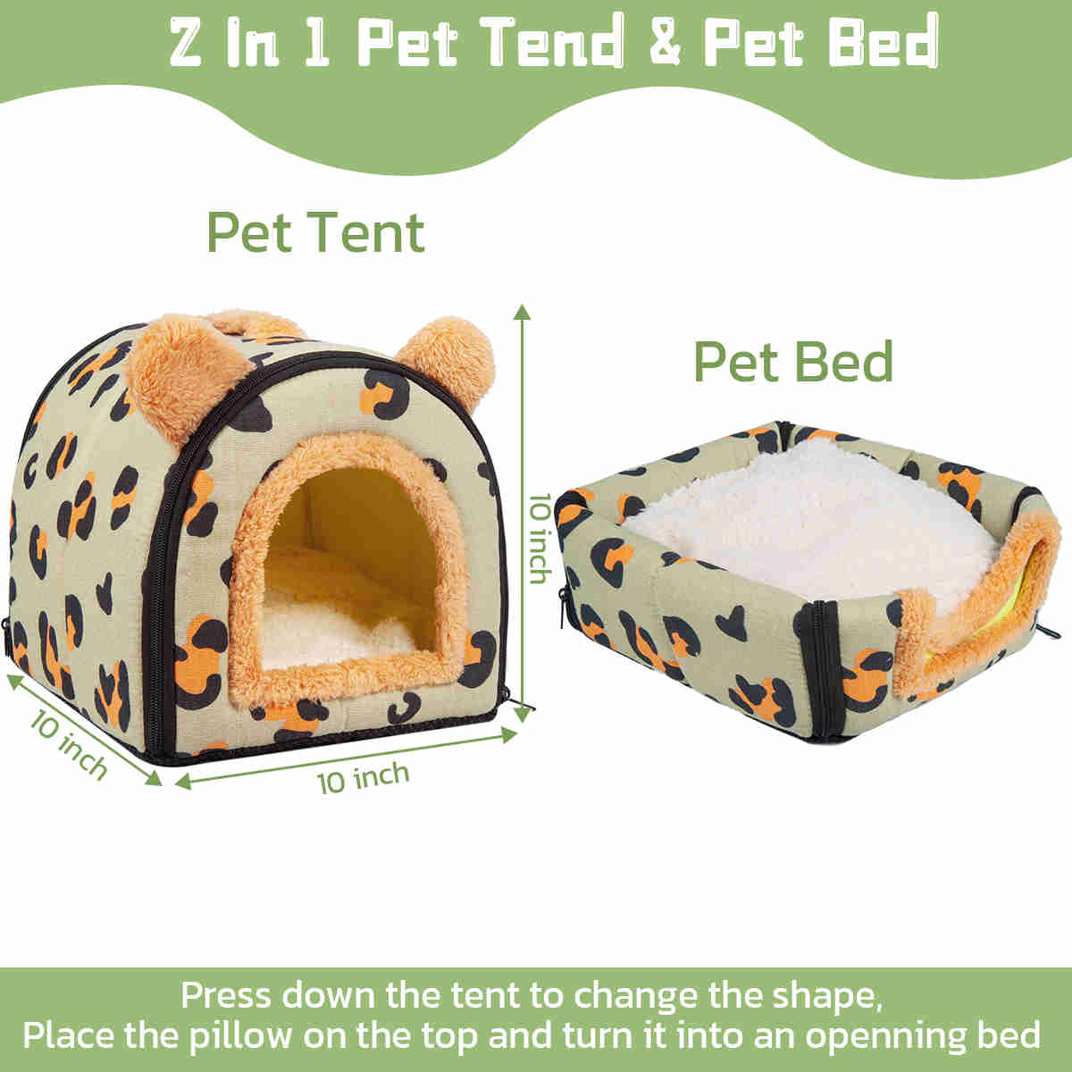 Guinea Pig Hideout,Bunny Bed, Small Animal Bed, Small Animal Bed, 1 Pack (Leopard Green)