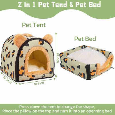 Guinea Pig Hideout,Bunny Bed, Small Animal Bed, Small Animal Bed, 1 Pack (Leopard Green)