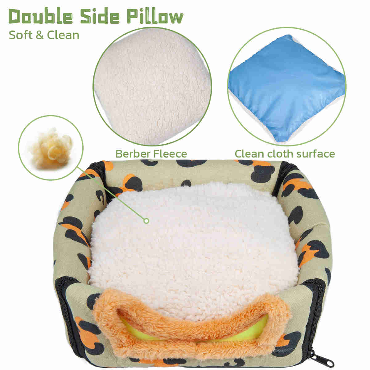 Guinea Pig Hideout,Bunny Bed, Small Animal Bed, Small Animal Bed, 1 Pack (Leopard Green)