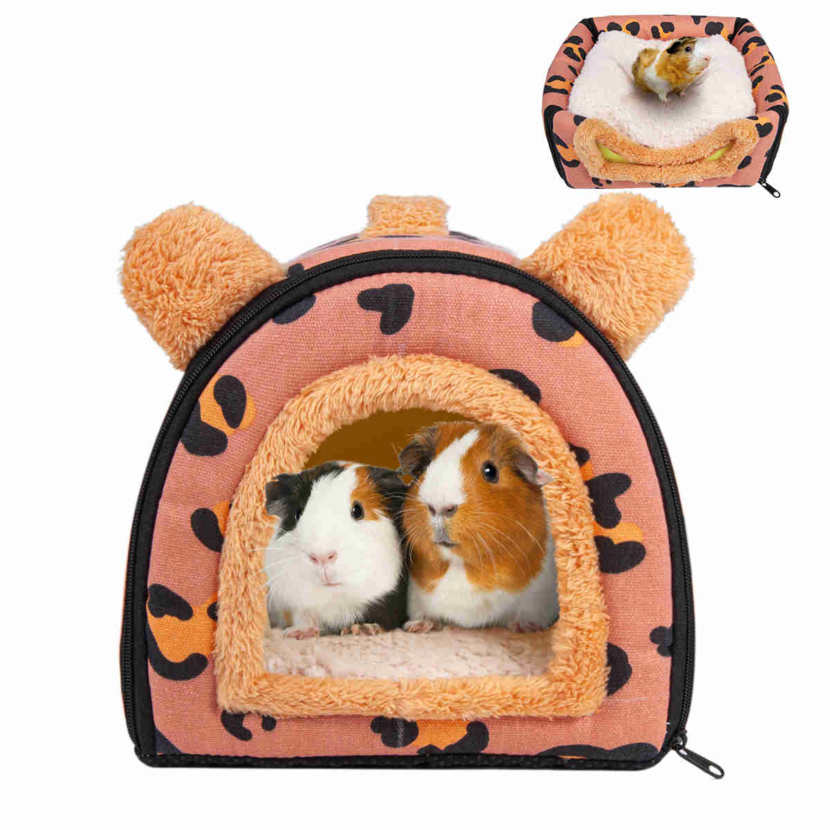 Guinea Pig Hideout,Bunny Bed, Small Animal Bed, Small Animal Bed, 1 Pack (Leopard Pink)