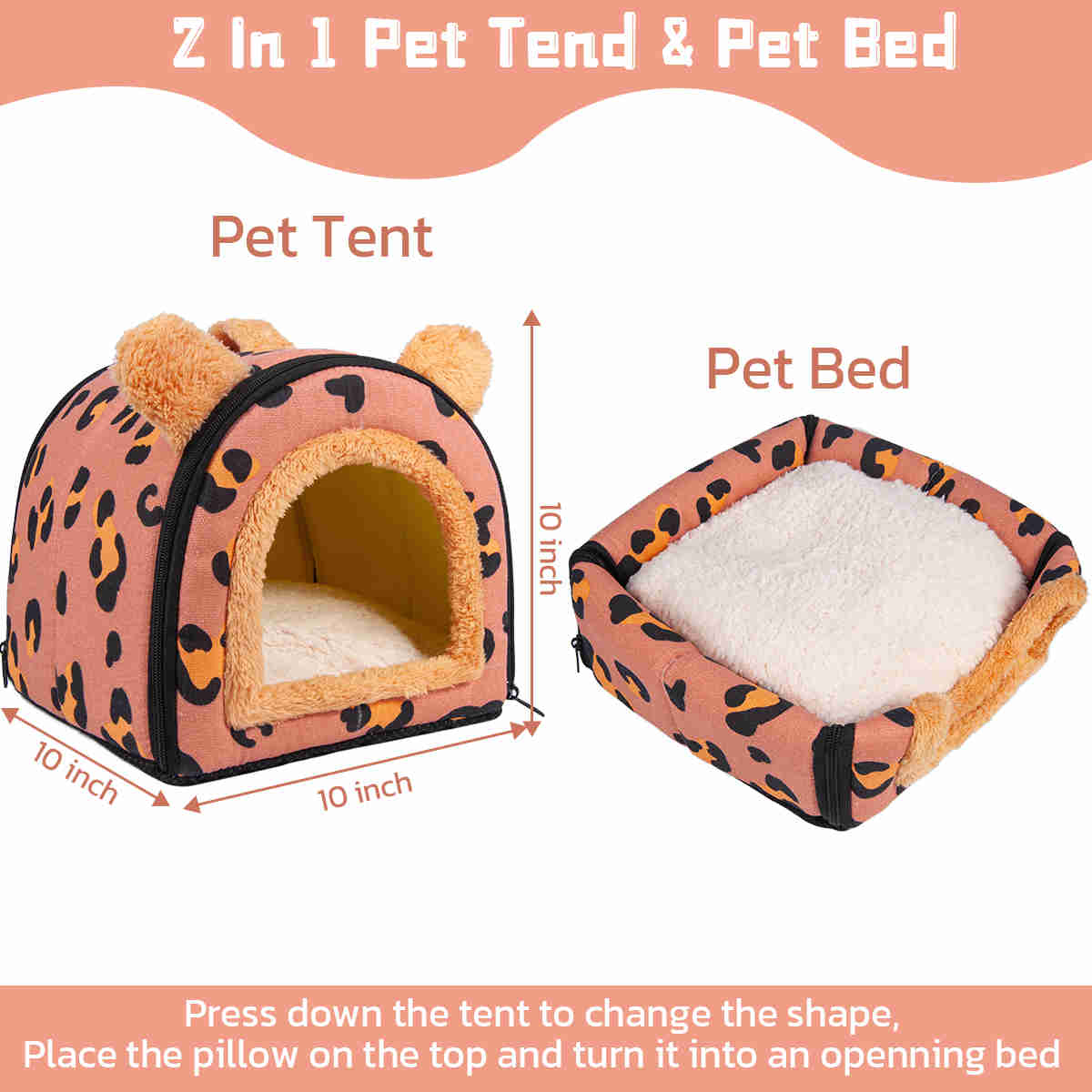 Guinea Pig Hideout,Bunny Bed, Small Animal Bed, Small Animal Bed, 1 Pack (Leopard Pink)