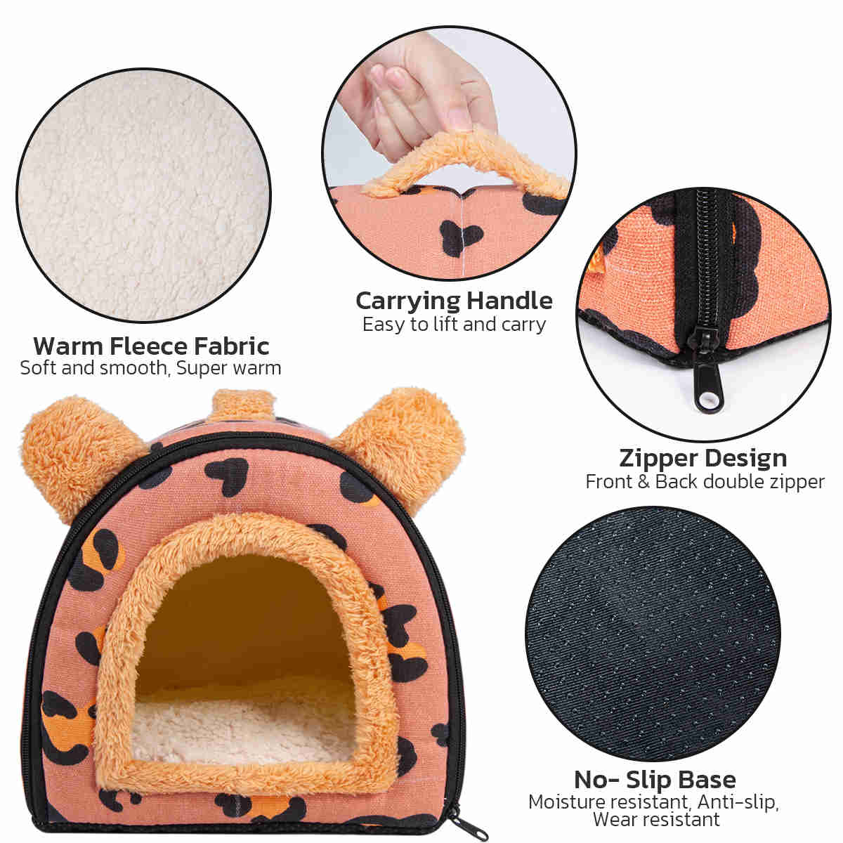 Guinea Pig Hideout,Bunny Bed, Small Animal Bed, Small Animal Bed, 1 Pack (Leopard Pink)