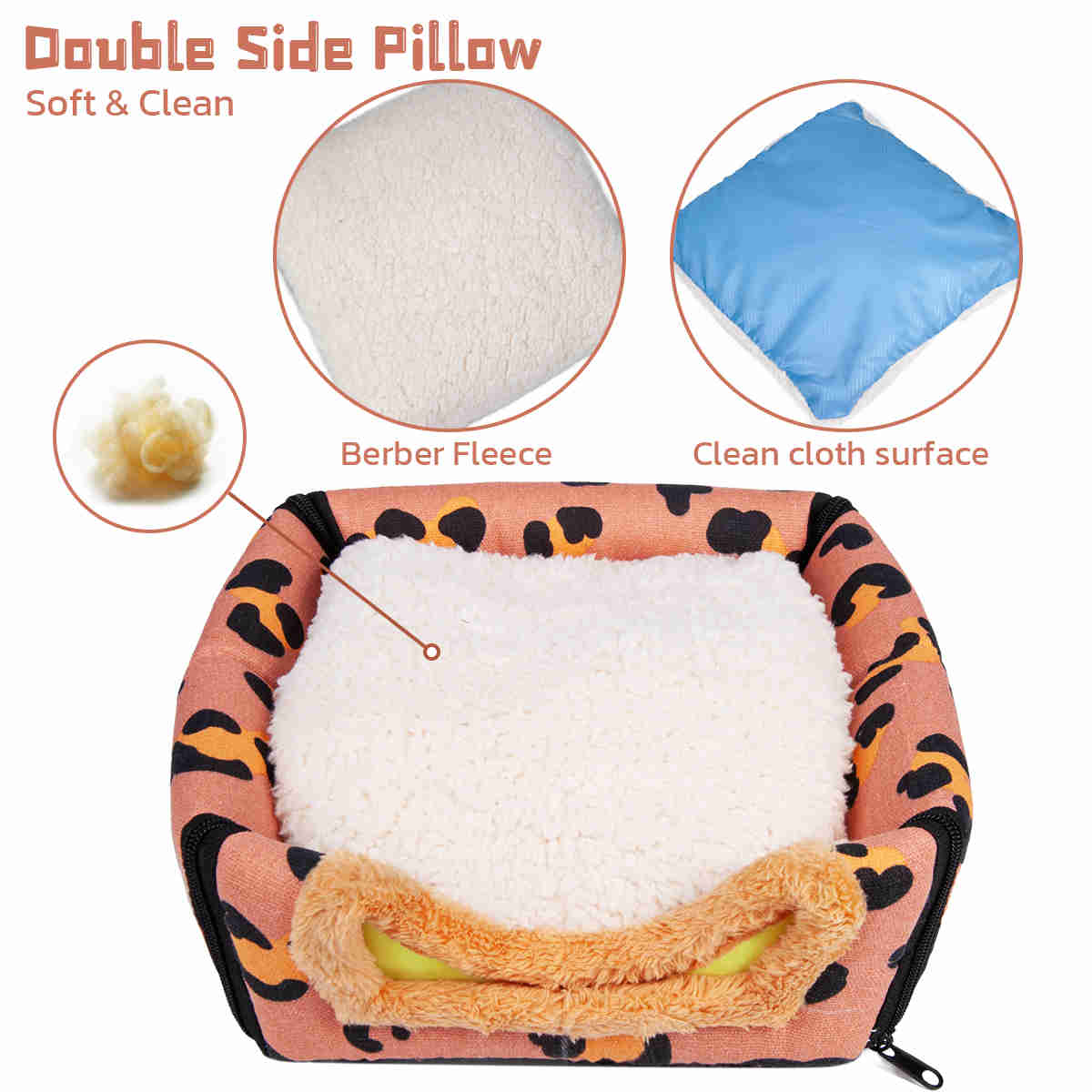 Guinea Pig Hideout,Bunny Bed, Small Animal Bed, Small Animal Bed, 1 Pack (Leopard Pink)