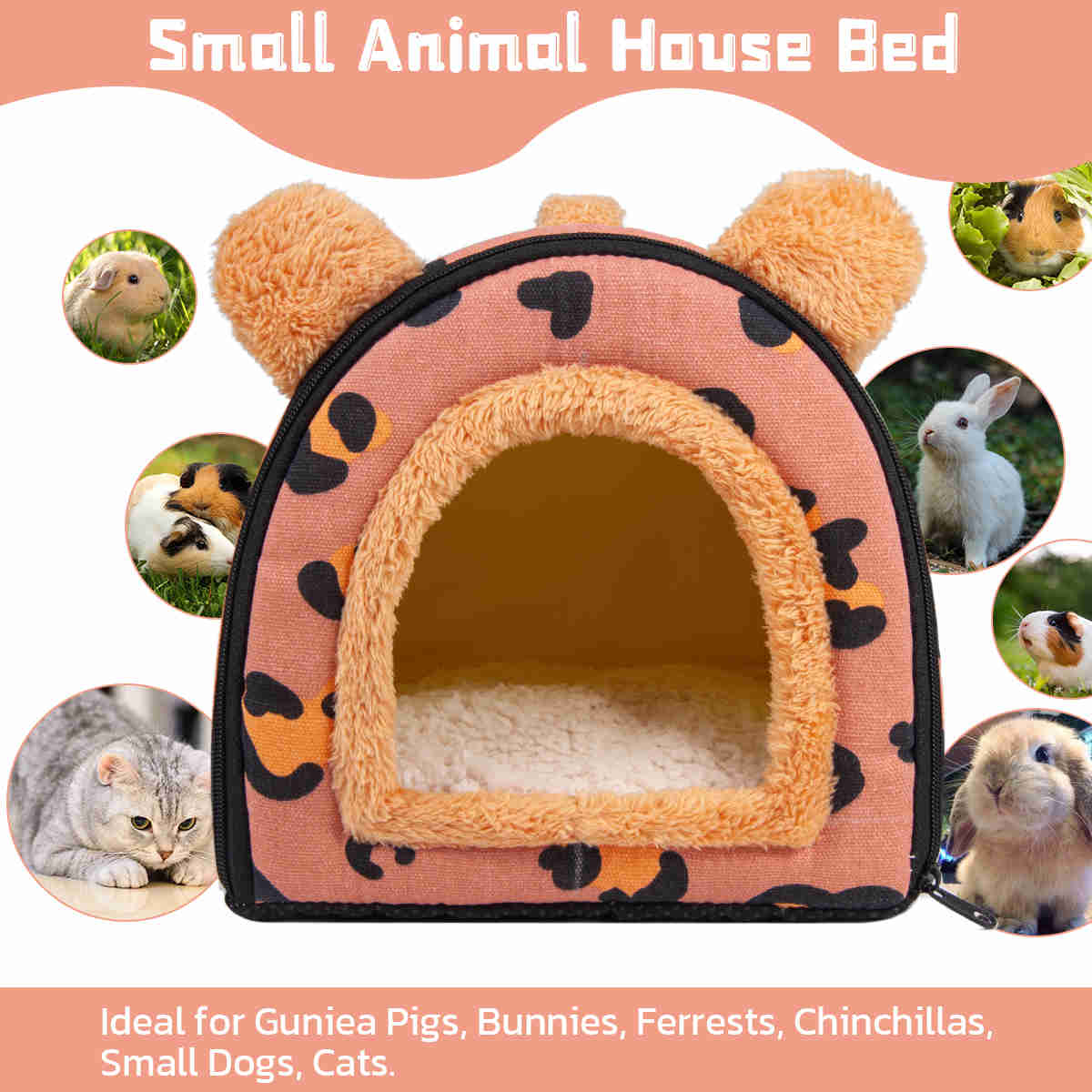 Guinea Pig Hideout,Bunny Bed, Small Animal Bed, Small Animal Bed, 1 Pack (Leopard Pink)