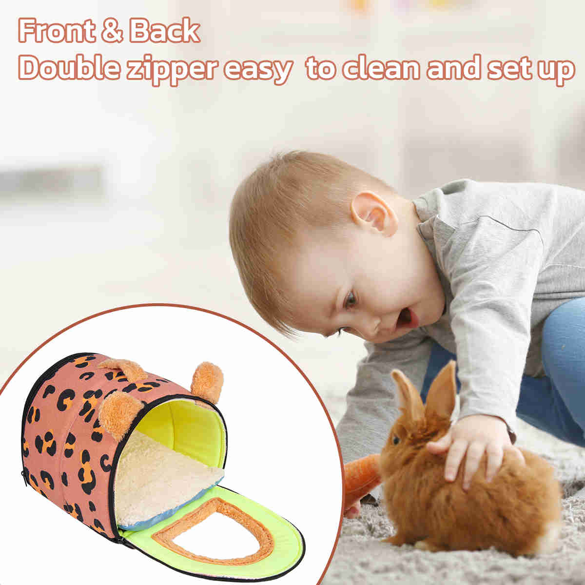 Guinea Pig Hideout,Bunny Bed, Small Animal Bed, Small Animal Bed, 1 Pack (Leopard Pink)