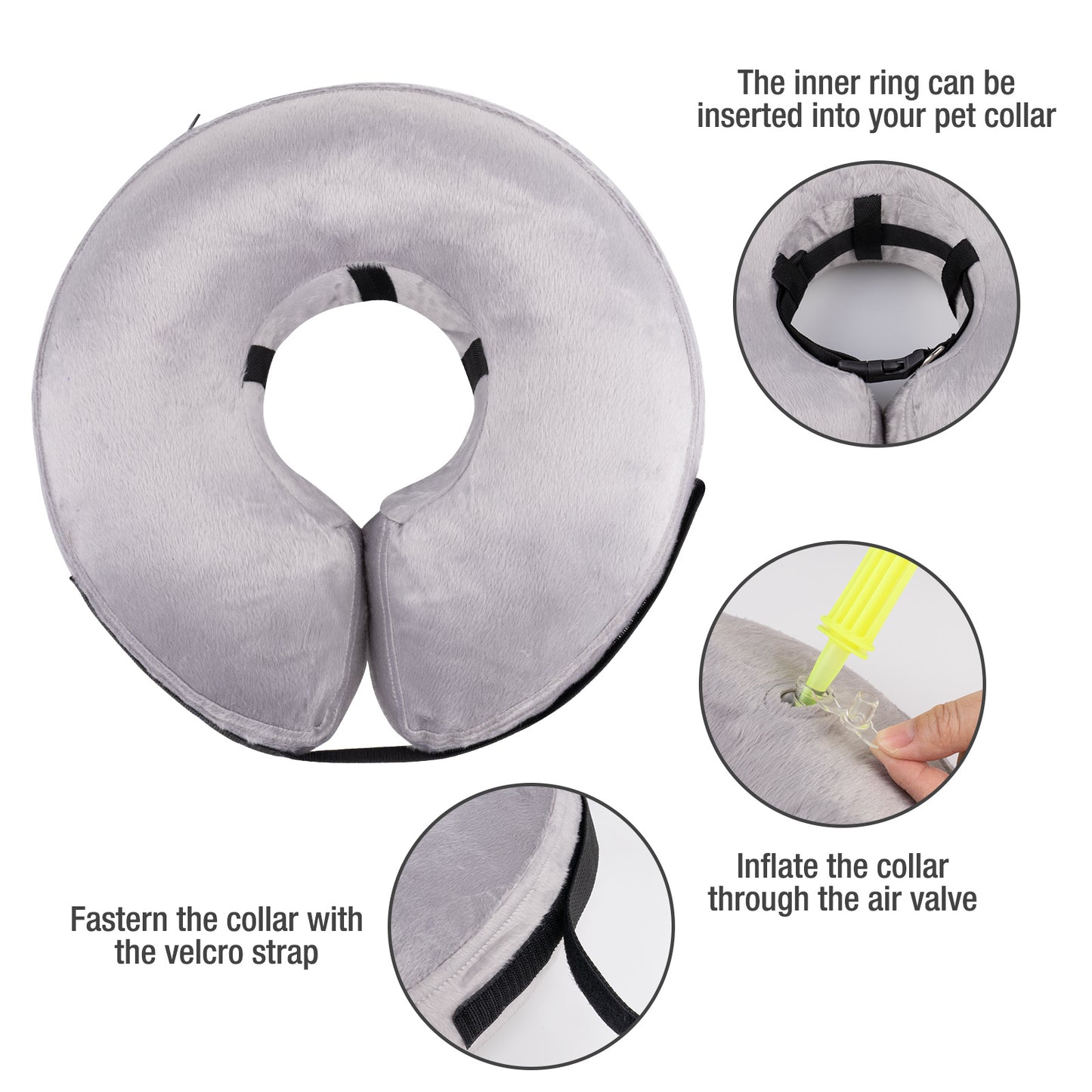 Inflatable Dog Collars-Adjustable Collars for dogs and Cats, 1 Pack (Grey)