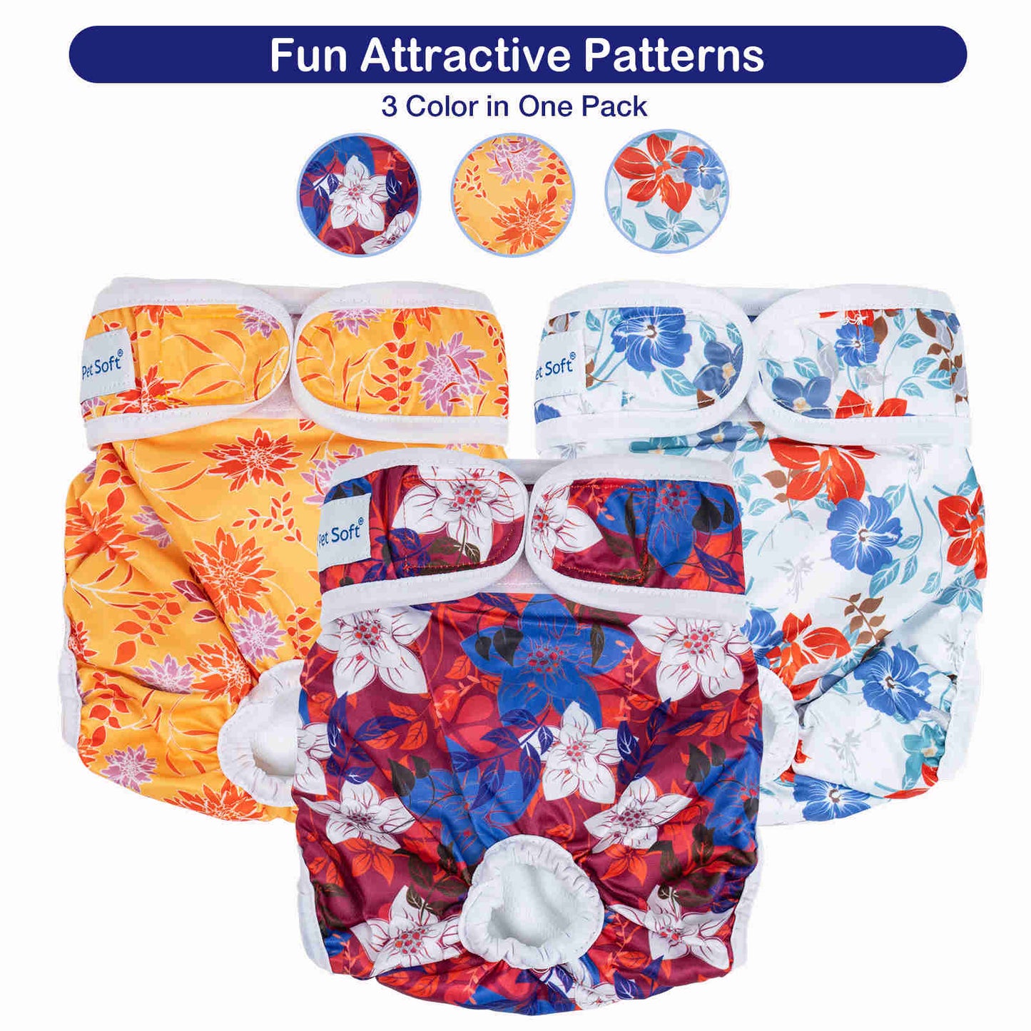 Washable Female Dog Diapers, Reusable Doggy Diapers, 3 Pack (Palm leaves)