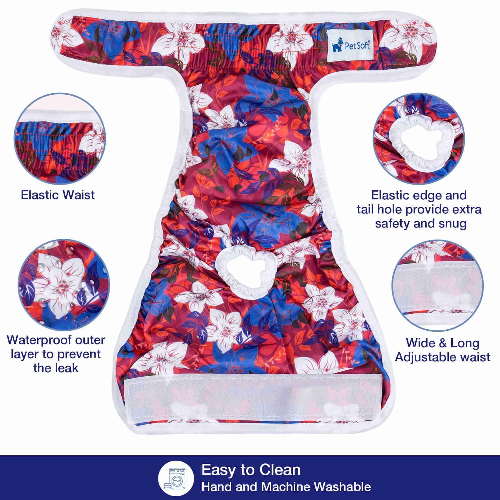 Washable Female Dog Diapers, Reusable Doggy Diapers, 3 Pack (Palm leaves)