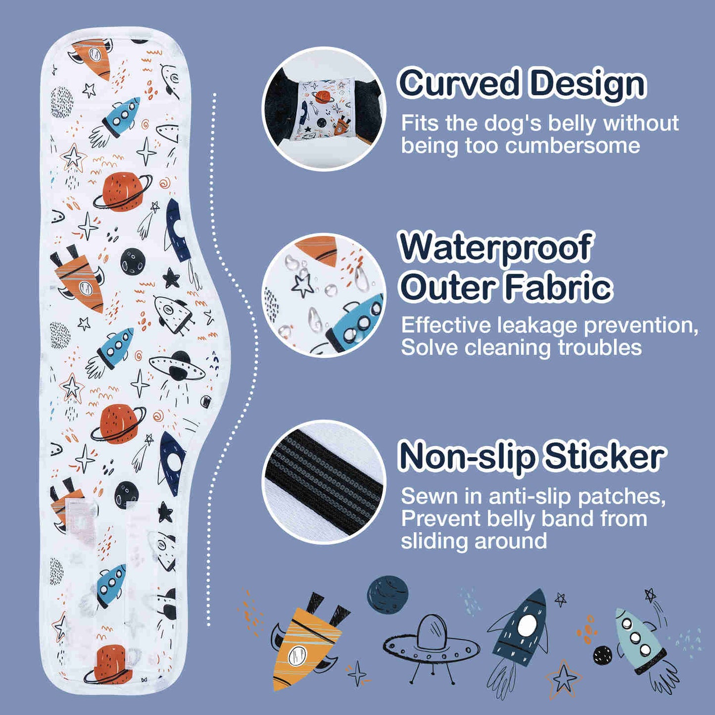 Washable Male Dog Diapers, Reusable Doggy Diapers, 3 Pack (SpaceⅡ)