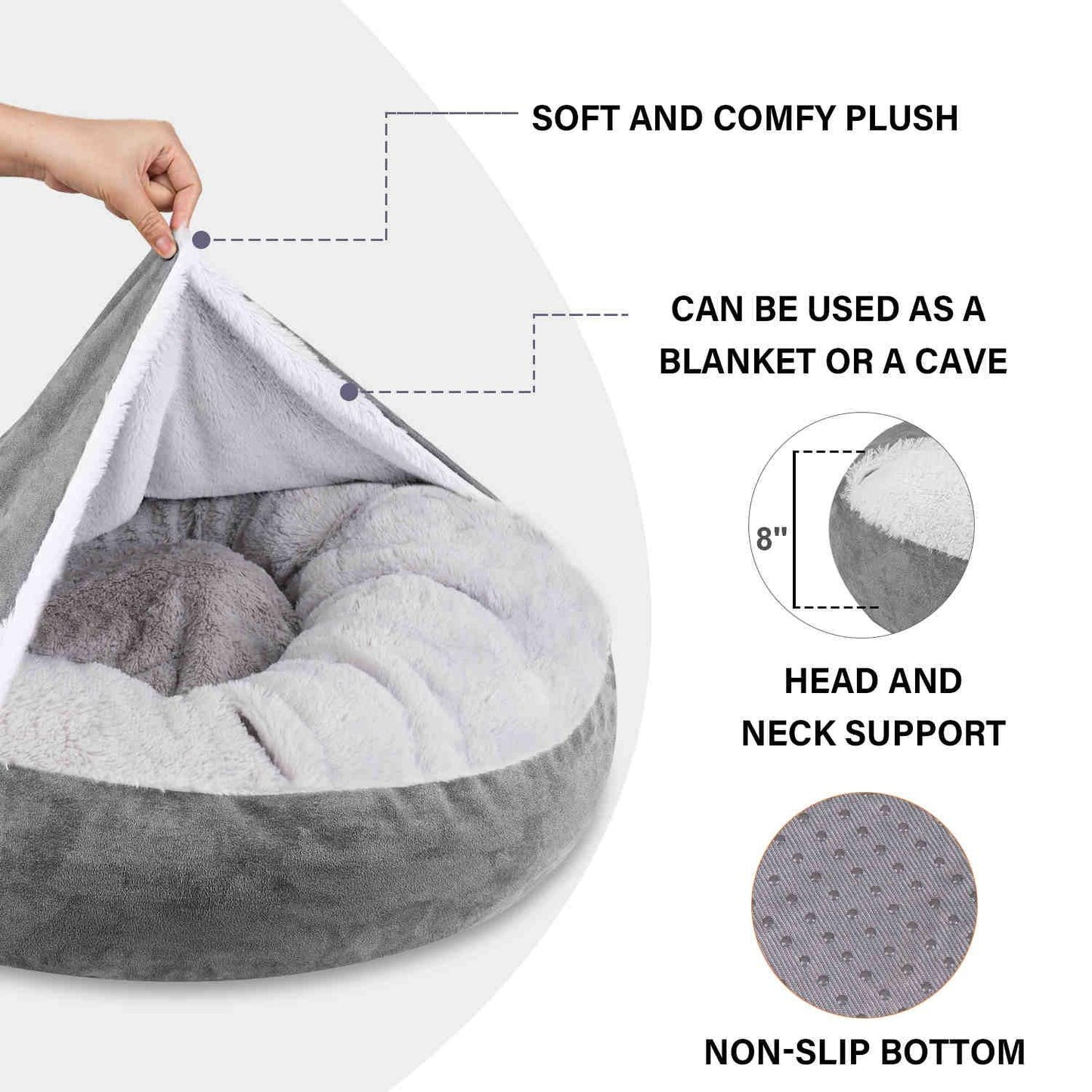 Covered Pet Bed, Washable, Gray
